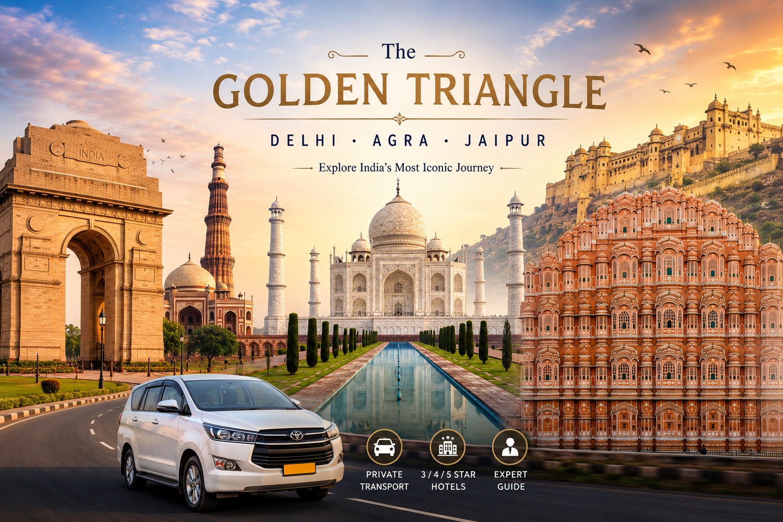 3 Day Luxury Golden Triangle Tour to Agra & Jaipur from New Delhi