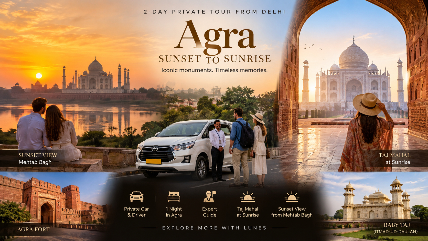 2-Day Pivate Agra Tour from Delhi: Taj Mahal at Sunrise & Sunset View