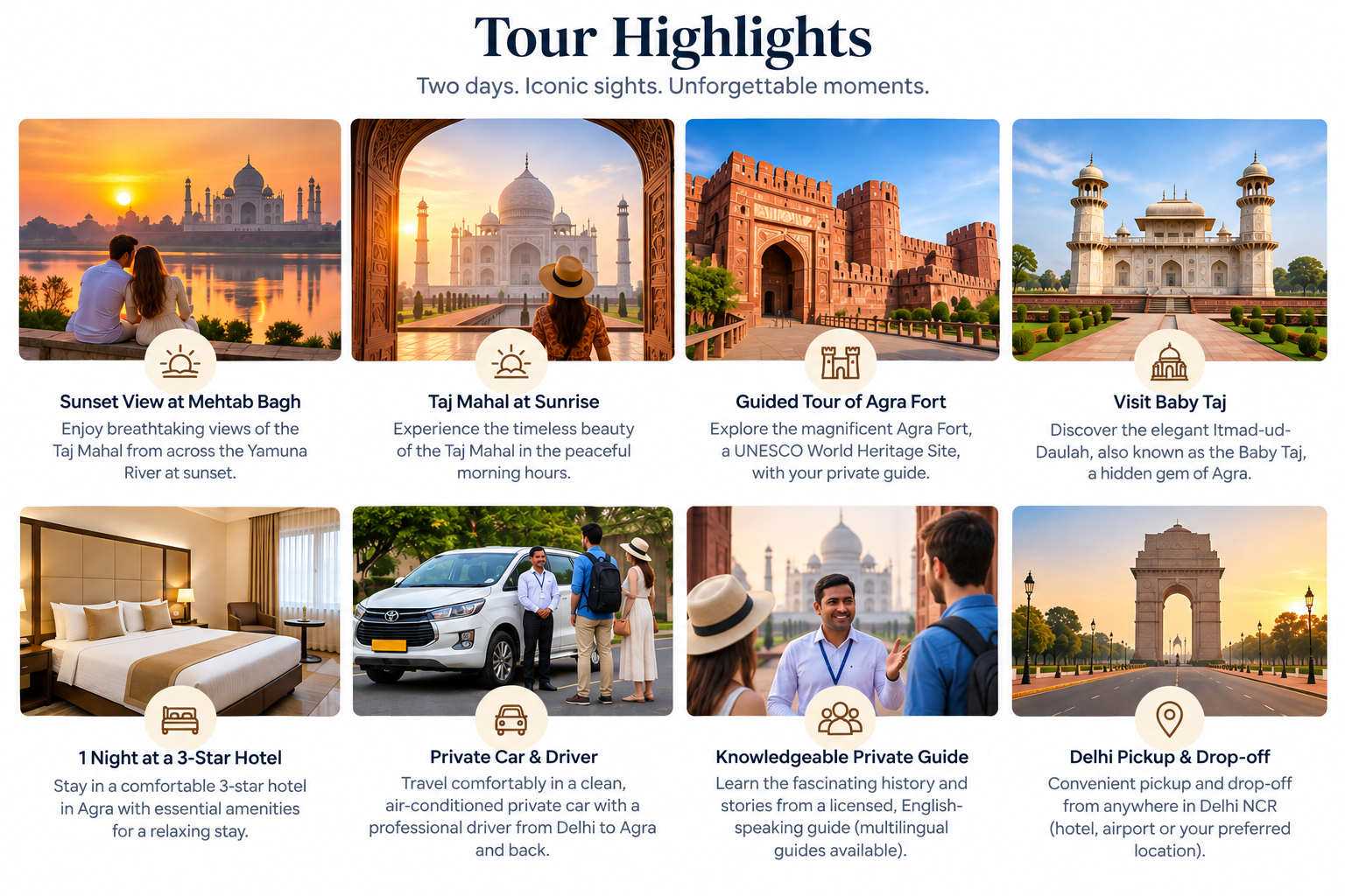2-Day Pivate Agra Tour from Delhi: Taj Mahal at Sunrise & Sunset View tour package — photo 2